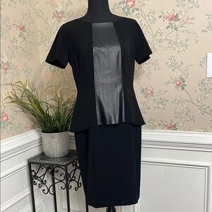 NWT Lafayette 148 Black Short Sleeve Faux Leather Peplum Dress 8
